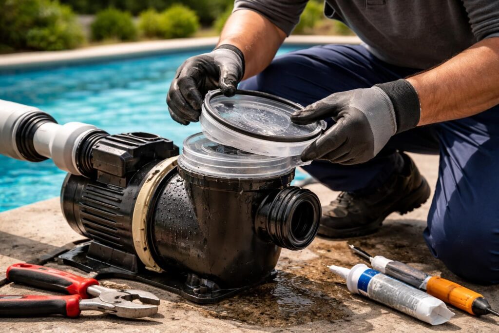découvrez nos solutions efficaces pour réparer une fuite au niveau du couvercle de pompe de piscine et assurer un fonctionnement optimal de votre installation.