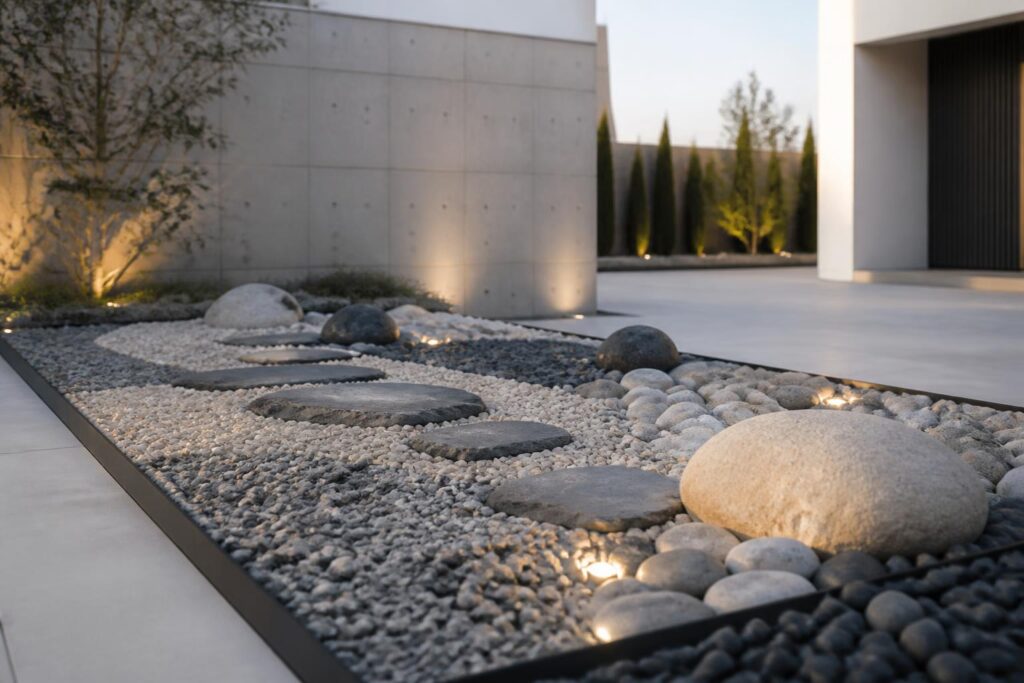 découvrez comment créer un parterre moderne avec des cailloux, sans entretien, qui embellit votre jardin et attire tous les regards.