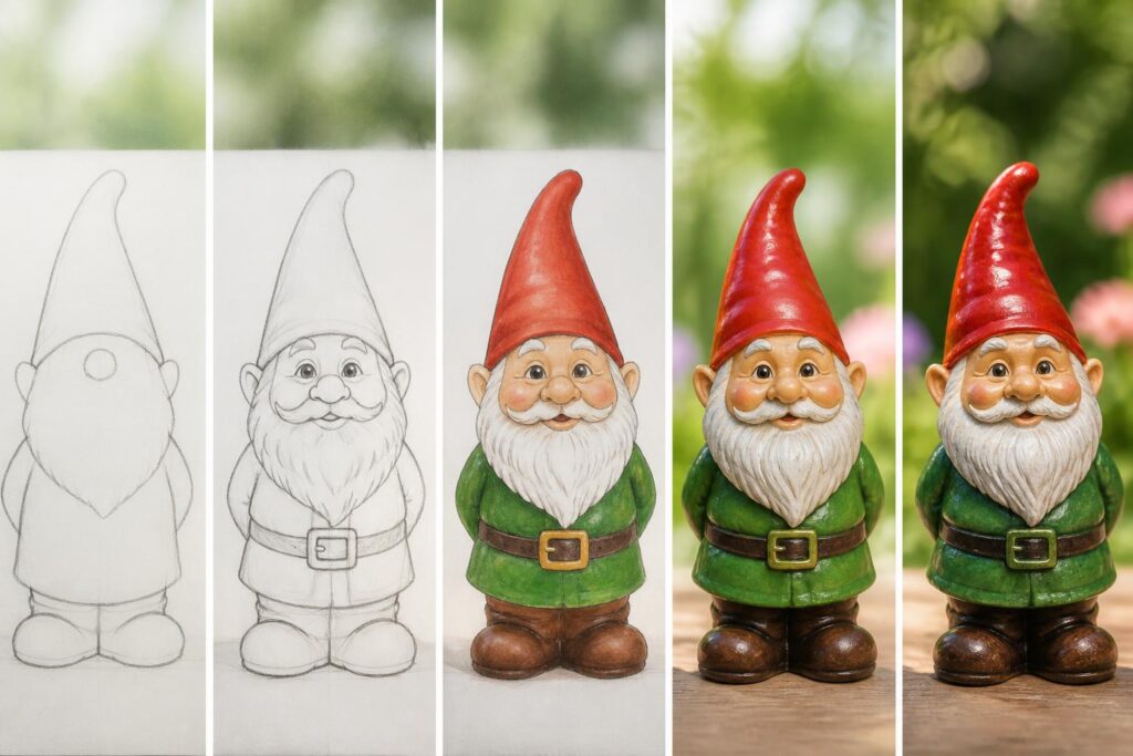 apprenez à dessiner un nain de jardin en 5 étapes simples et amusantes, parfait pour les débutants et les passionnés de dessin.