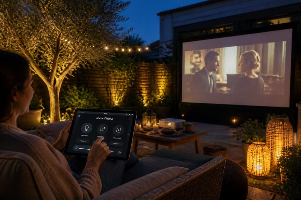découvrez comment piloter l’ambiance de votre cinéma en plein air grâce à une tablette samsung, intégrée à la domotique pour une expérience immersive et confortable.