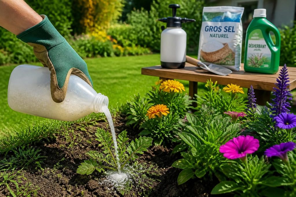 découvrez comment utiliser efficacement un désherbant naturel à base de gros sel pour entretenir un jardin sain et sans mauvaises herbes, tout en respectant l'environnement.